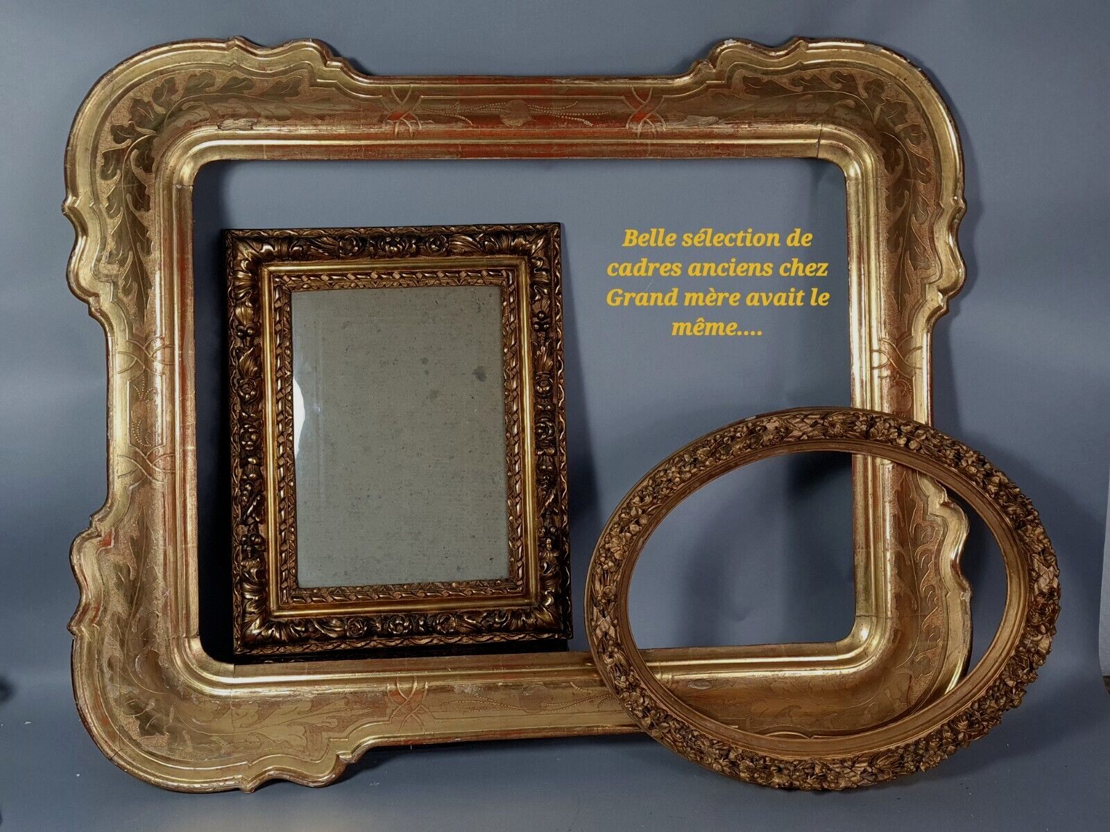 Old oval frame and glass foliage 40x30 cm wood stucco gilding gold leaf SB