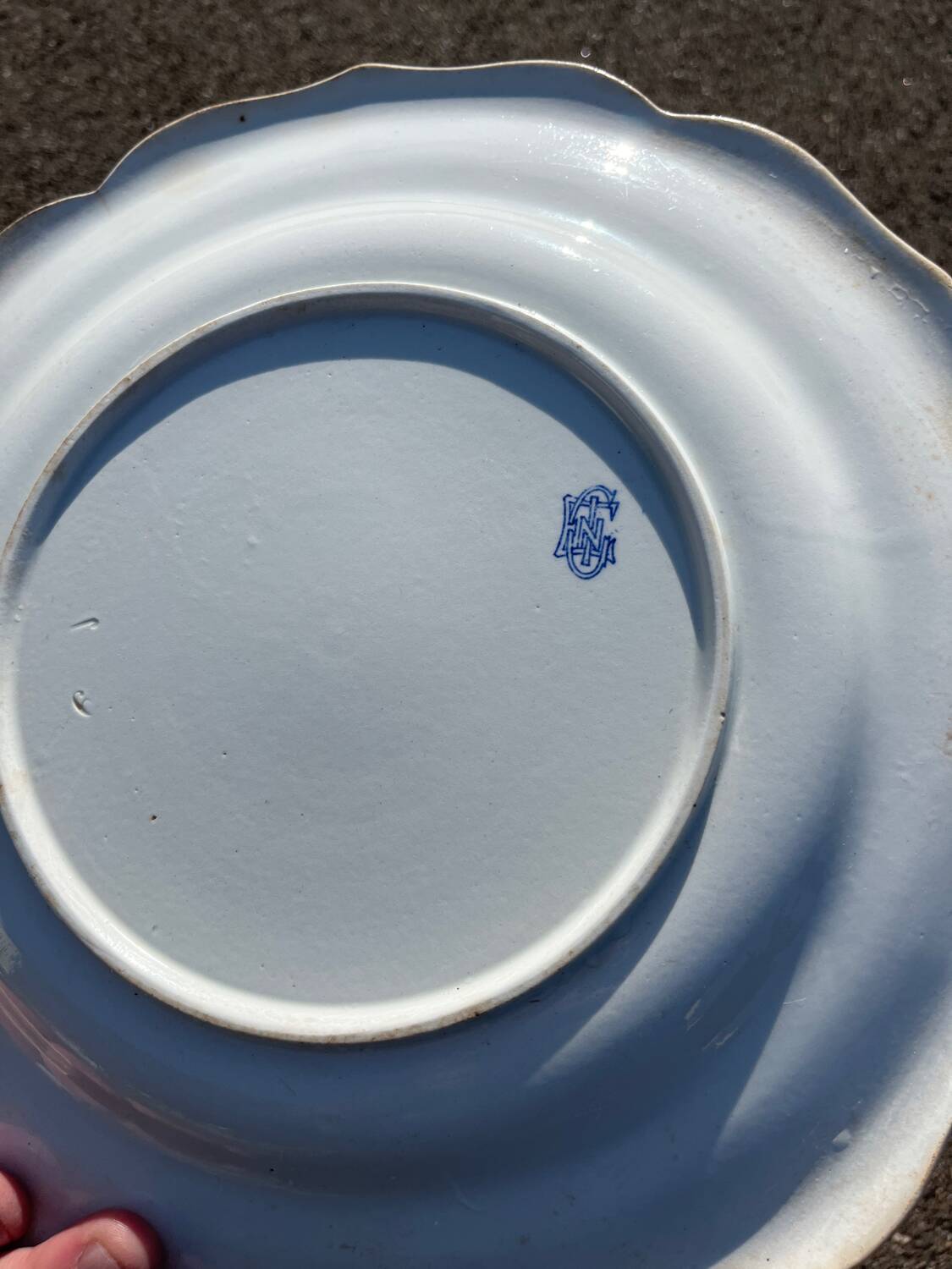 Old Gien earthenware dish with blue decoration