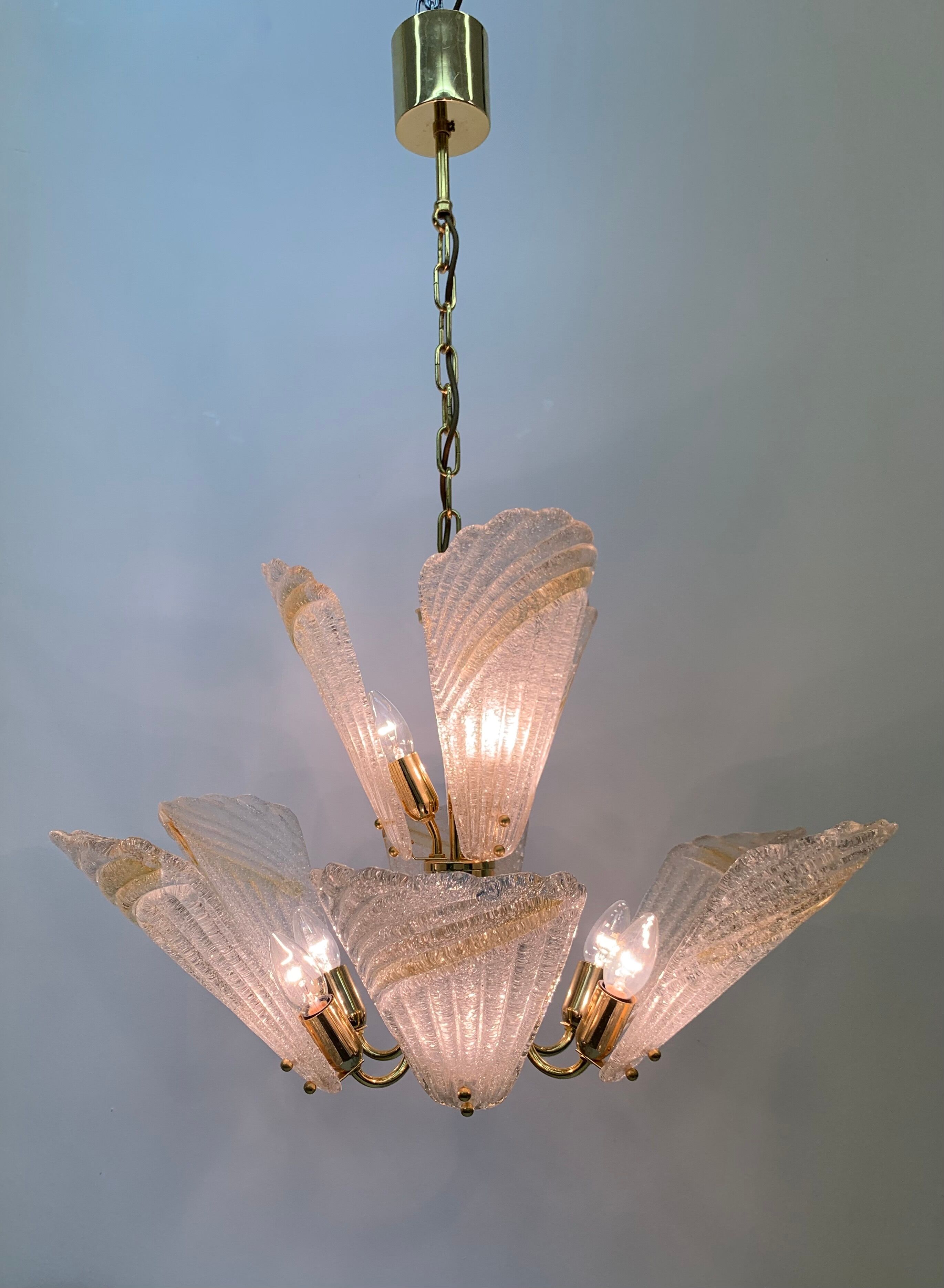 Italian murano glass chandelier hollywood regency design , 1970