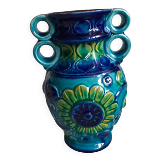Vase vintage en céramique Germany au décor floral