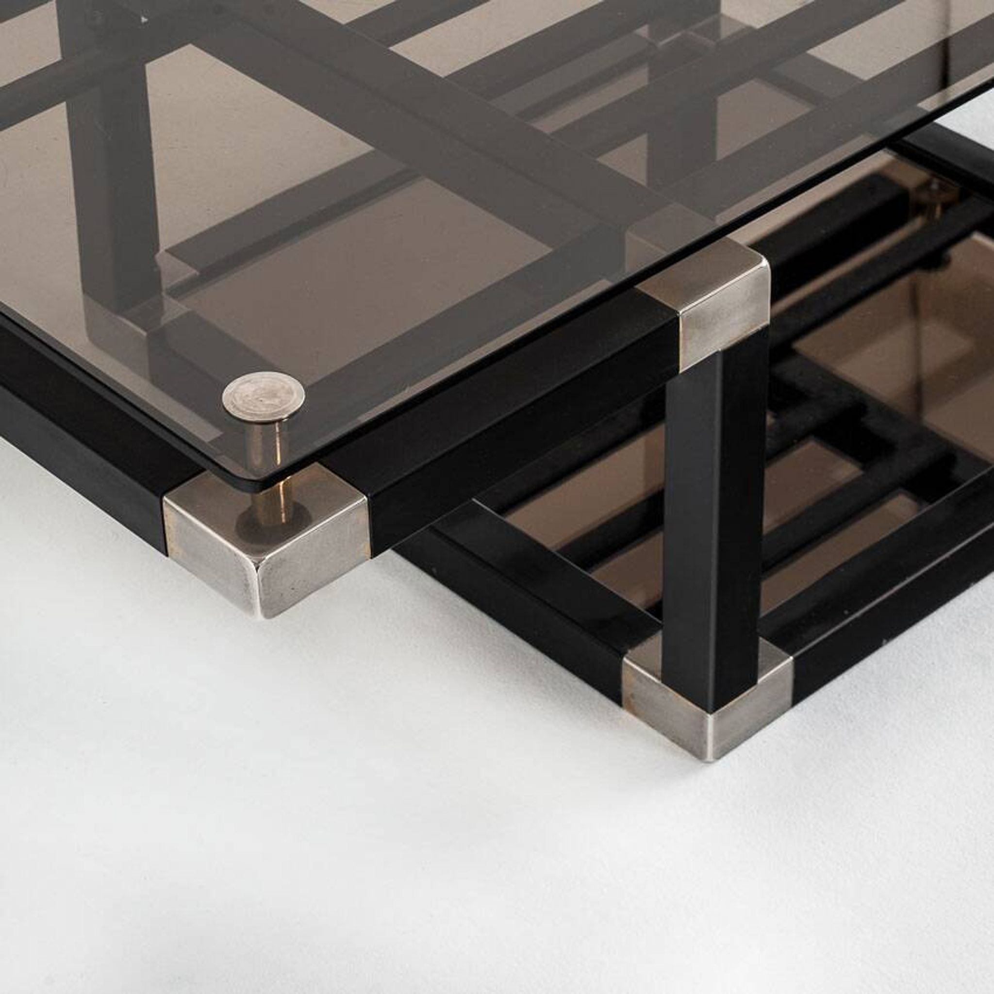 Coffee table attributed to Romeo Rega. Iron and smoked glass – France, 1980s.