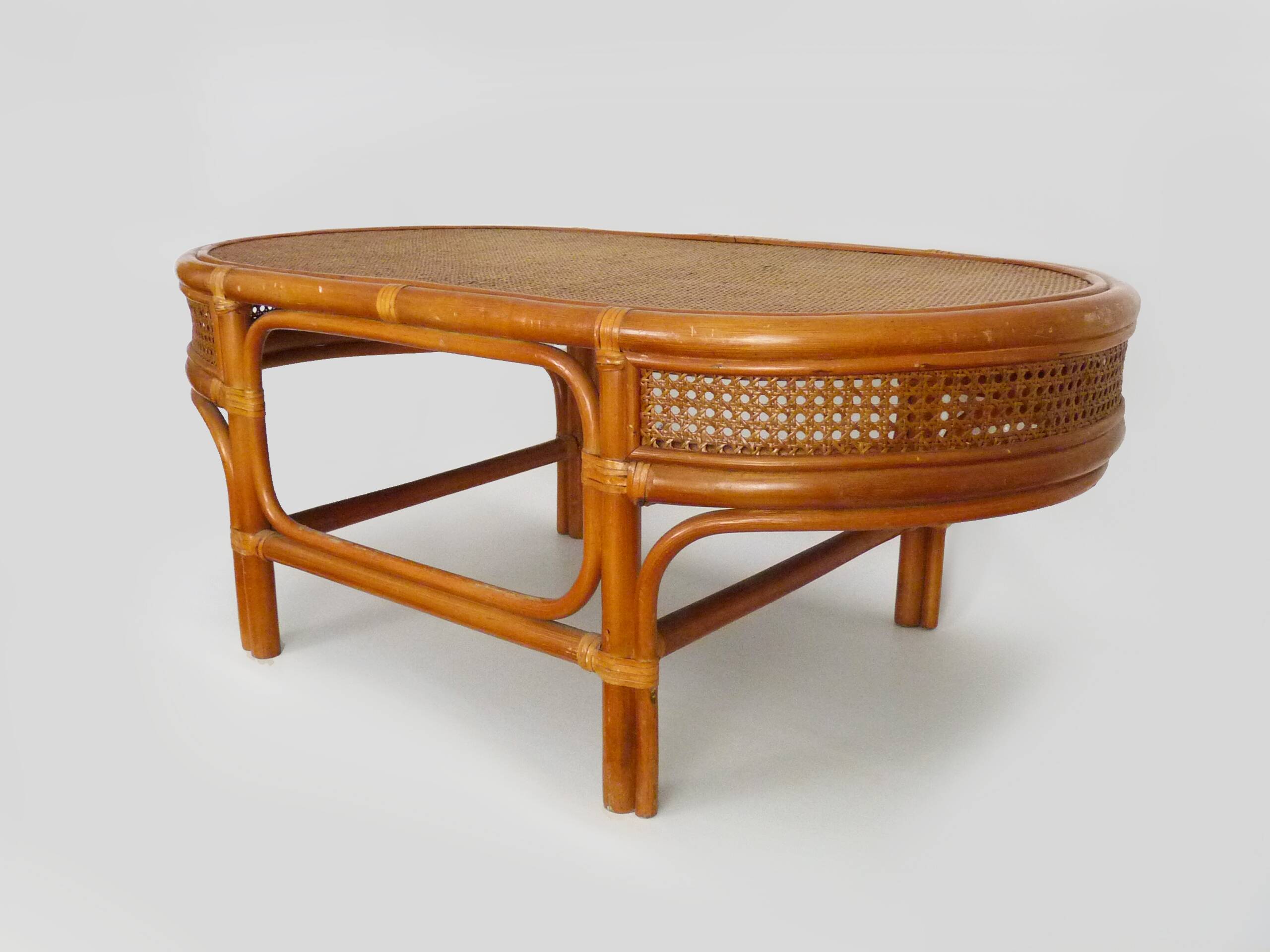 Vintage rattan and wicker coffee table, rattan end table, rattan coffee table.