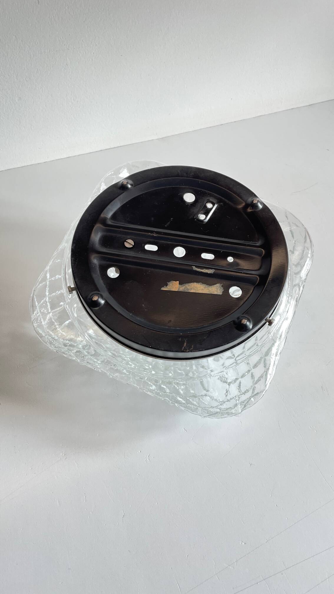 Wall lamp glass and steel ceiling light 1950s