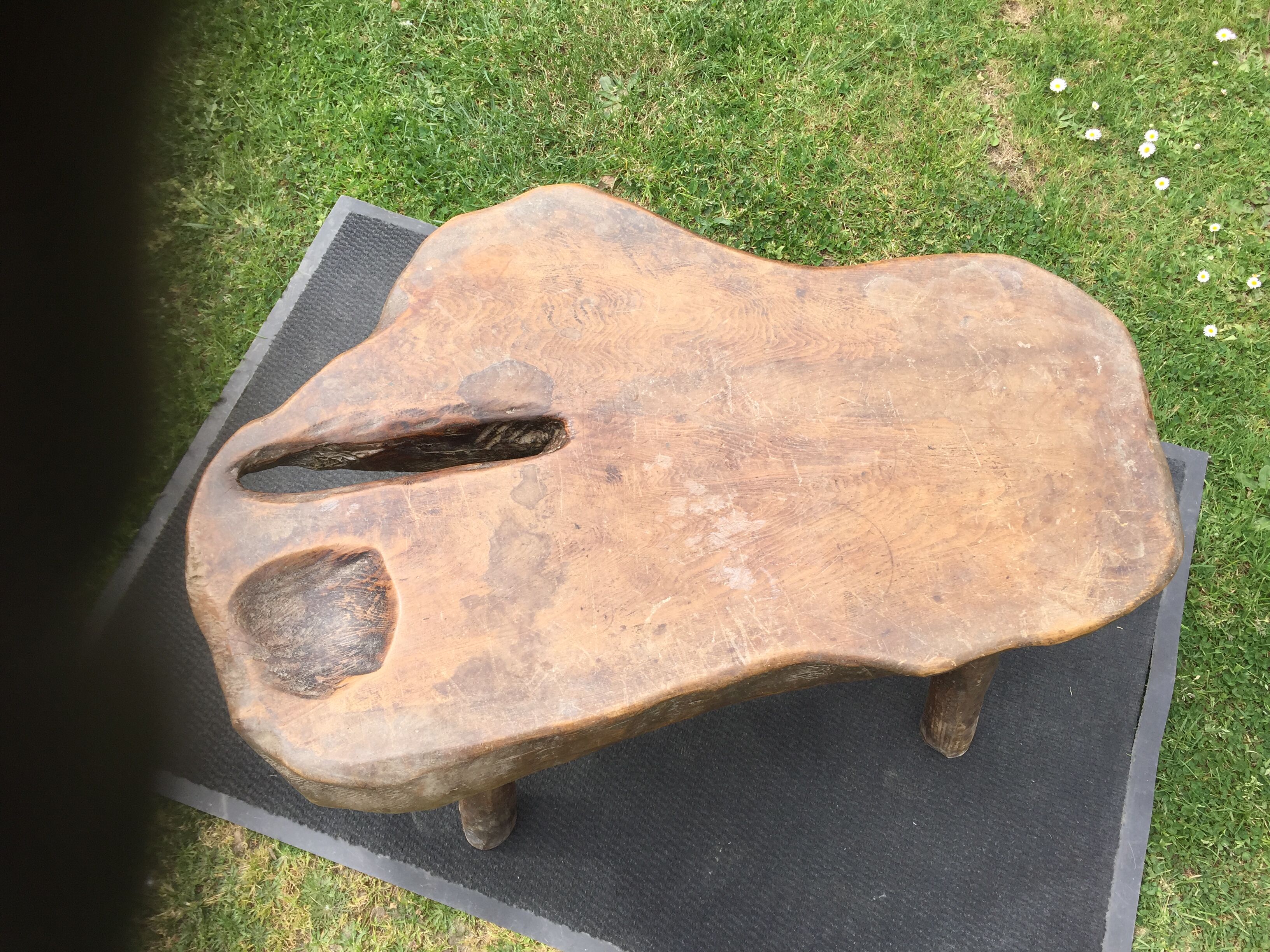 Brutalist vintage coffee table with 4 feet in oak