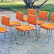 Set of 6 designer chairs from the 70s orange fabrics and chrome tubes