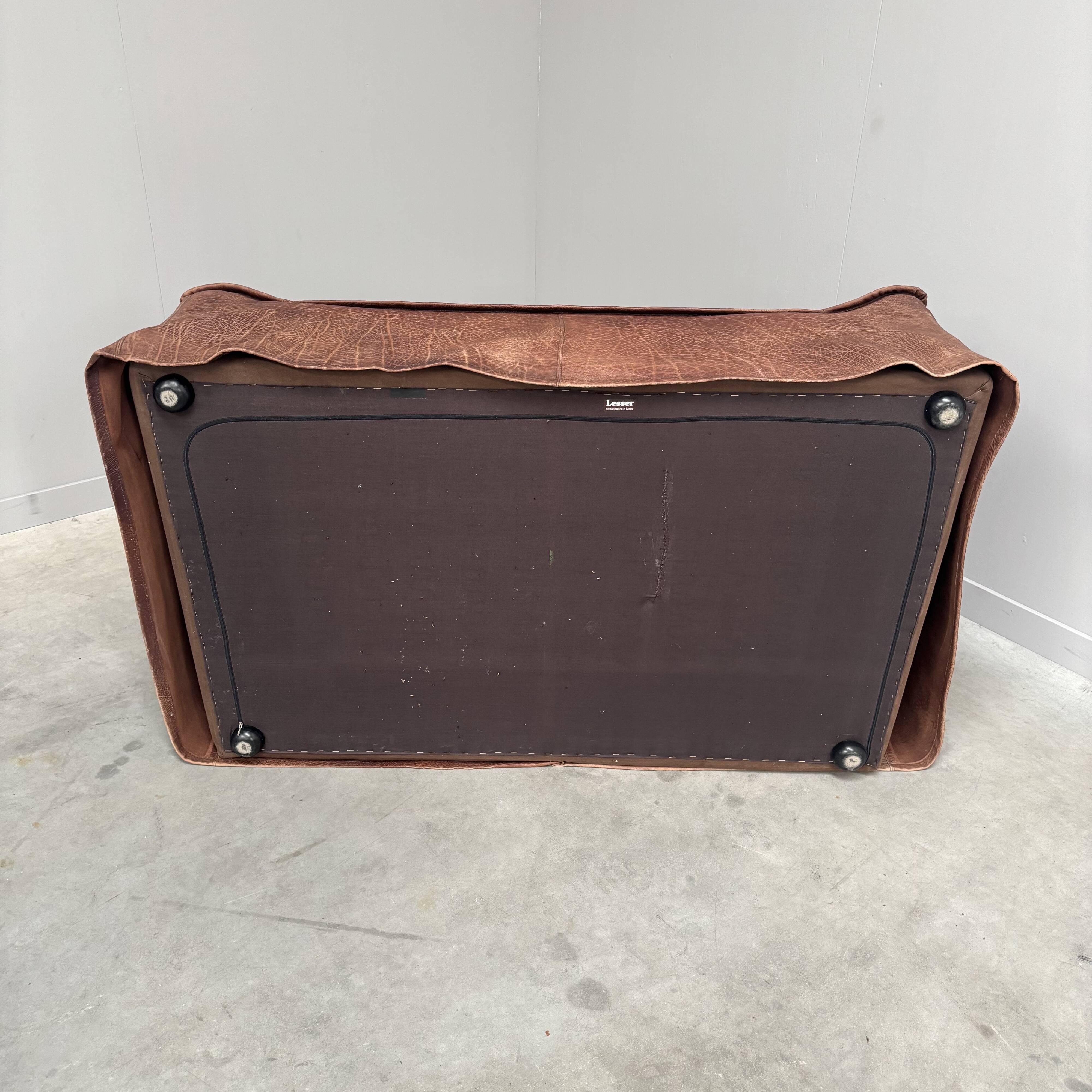 Vintage leather 2 seat sofa by Lesser, 1970s (1 of 2)