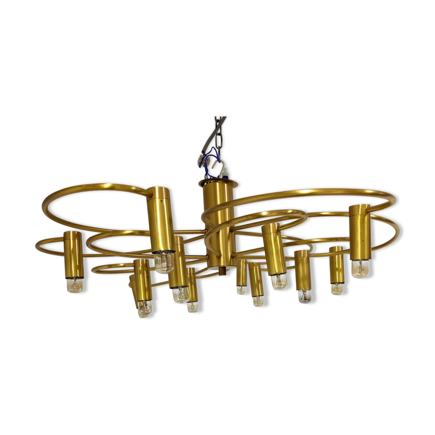 Vintage brass flush mount chandelier, 1970s