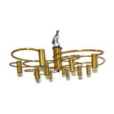 Vintage brass flush mount chandelier, 1970s