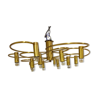 Vintage brass flush mount chandelier, 1970s
