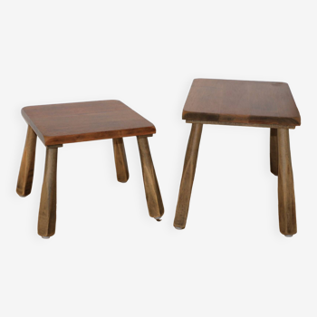 2 brutalist wooden nesting tables