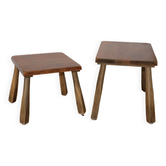 2 brutalist wooden nesting tables