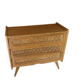 Commode vintage rotin et chêne