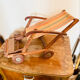 Vintage wooden folding doll's deckchair on wheels