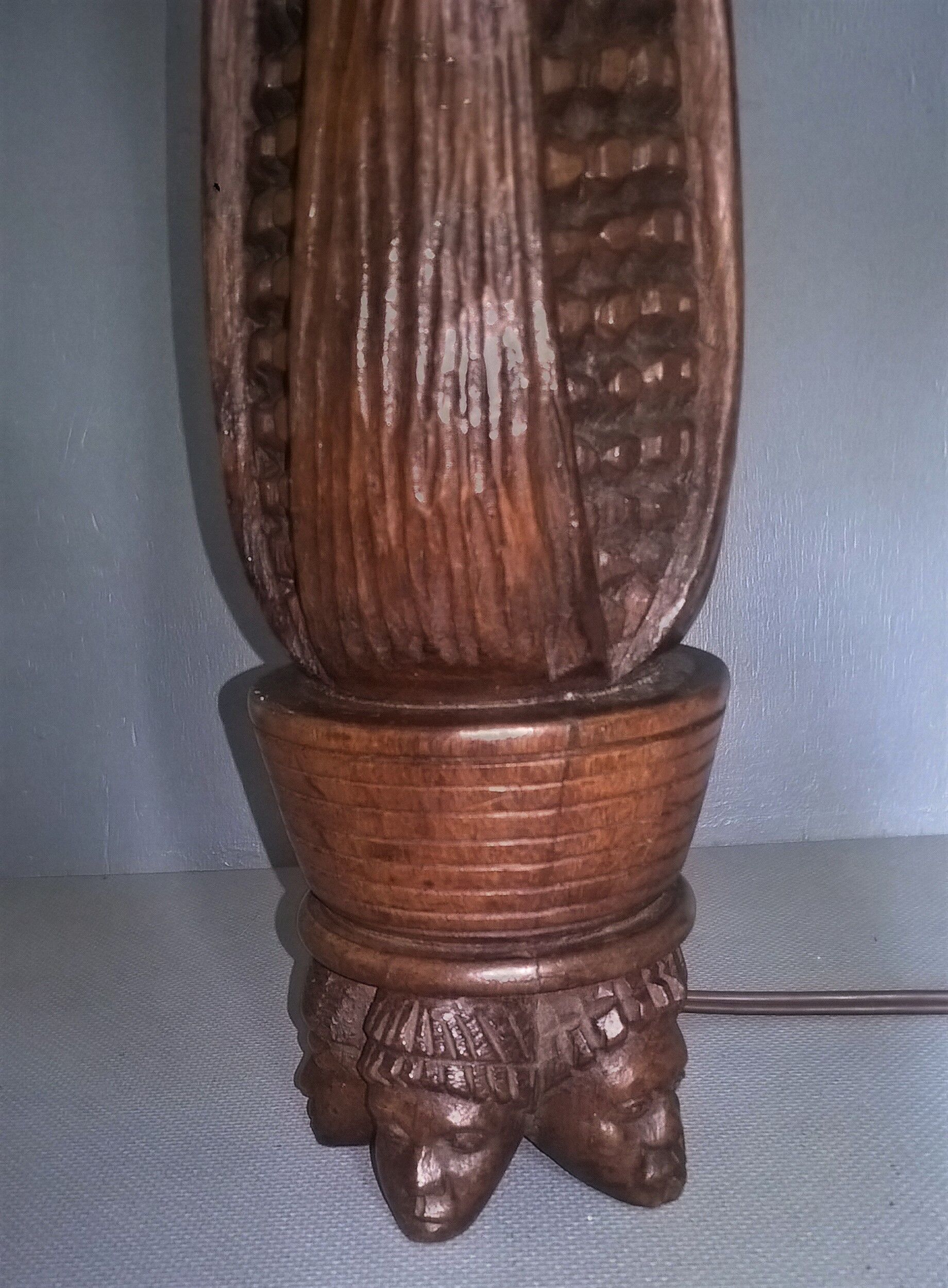 African sorghum spike lamp foot on five-faced base ~ hand carved ~ 1950s /1960