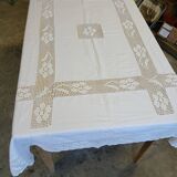 Old fabric and crochet tablecloth