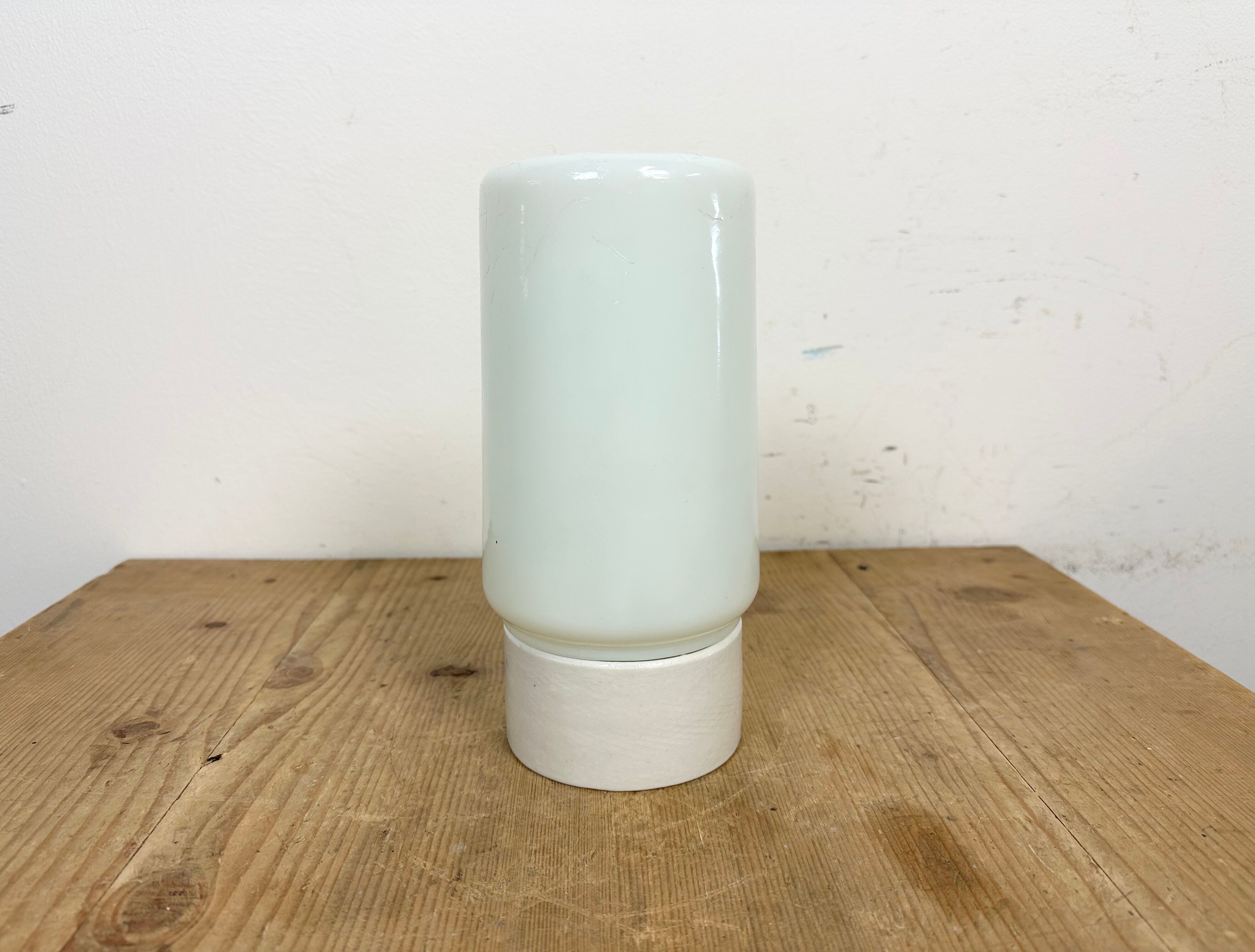 Vintage White Porcelain Ceiling Light with Milk Glass, 1970s