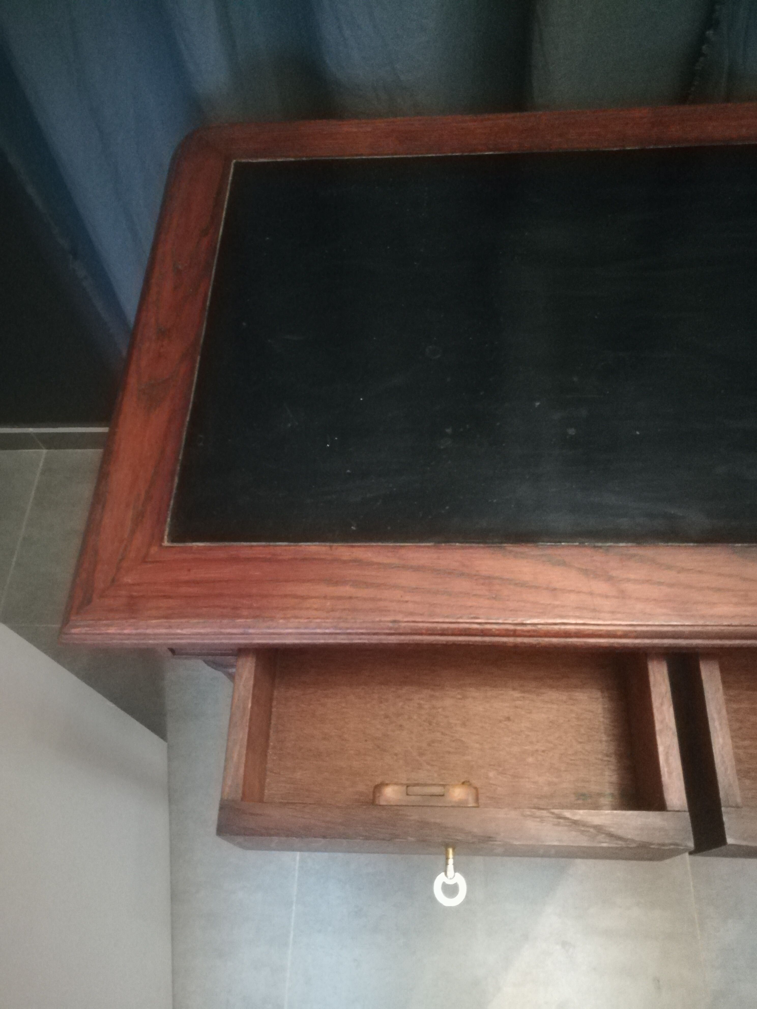 Louis XVI style console table in oak and leather