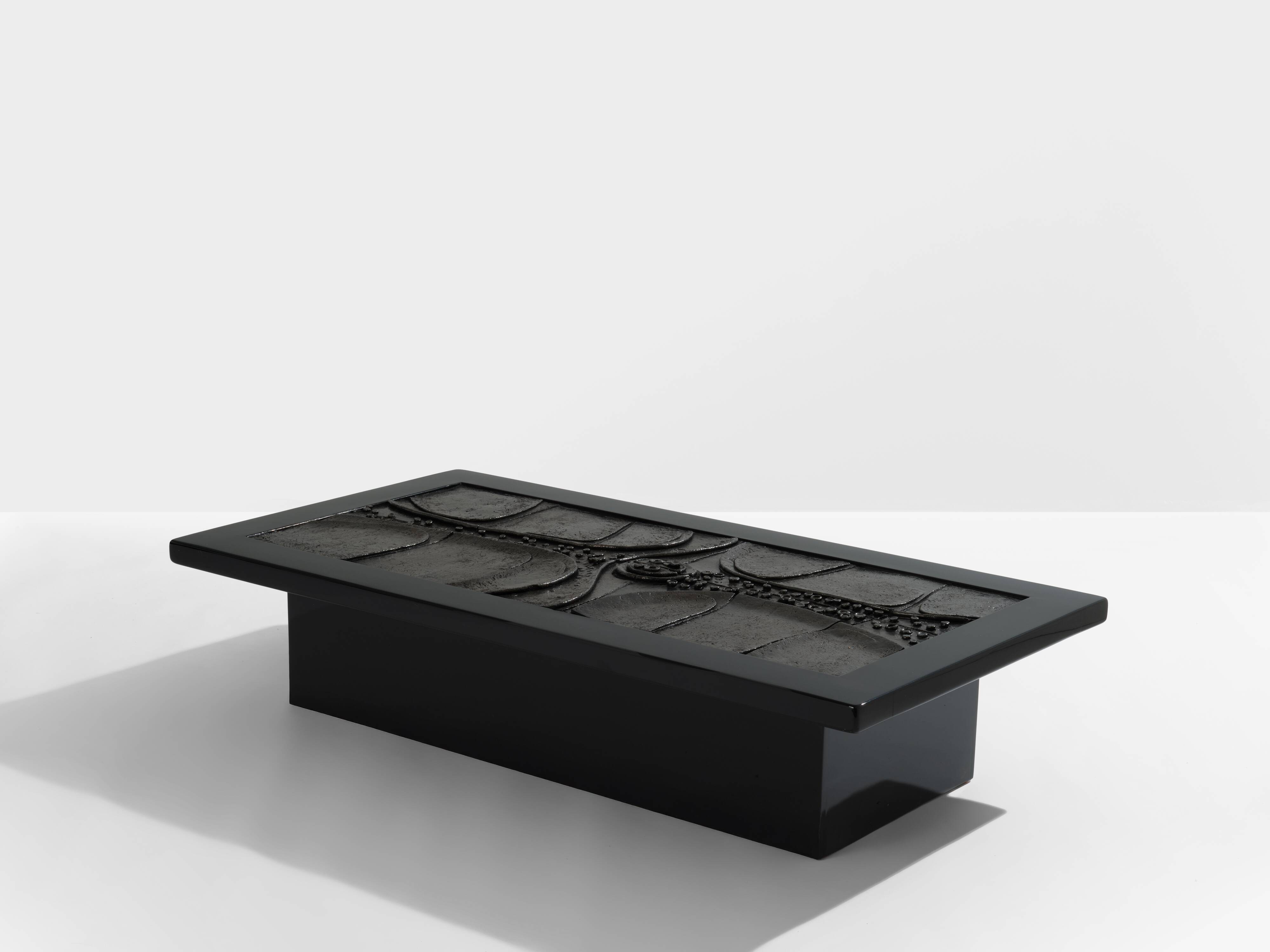 Brutalist Belgian ceramic lacquer coffee table Erik Deforce 1977