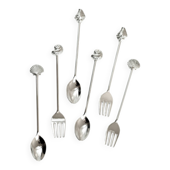 Ensemble de couverts en coquillage plaqués argent