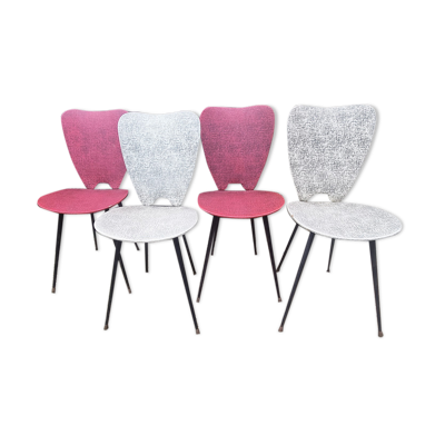 Quatre chaises moderniste, acier, laiton et skaï, années 60