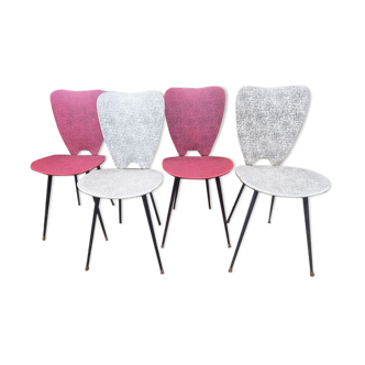 Quatre chaises moderniste, acier, laiton et skaï, années 60