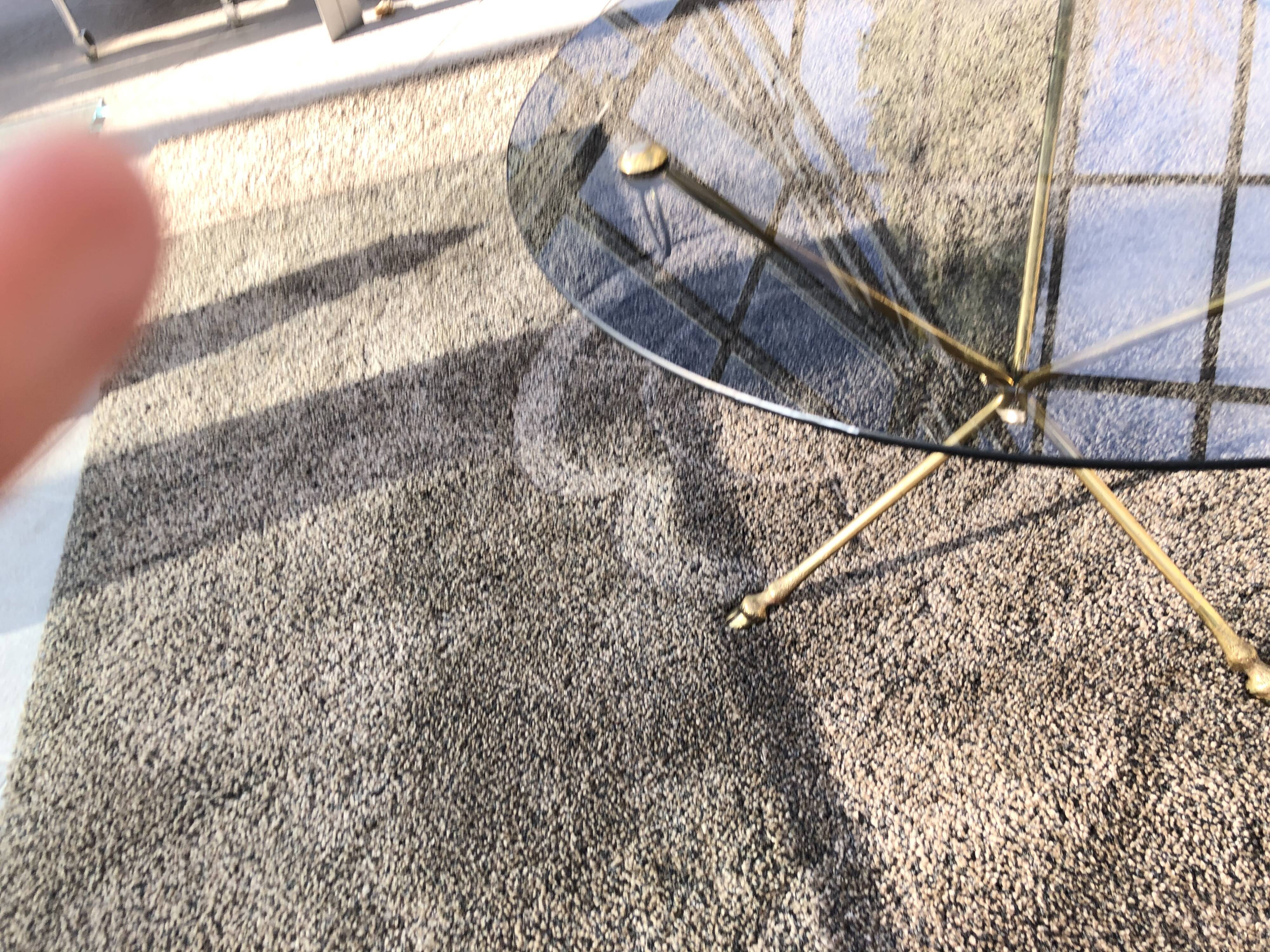 Glass and brass coffee table with hoof-shaped tripod legs, 1970