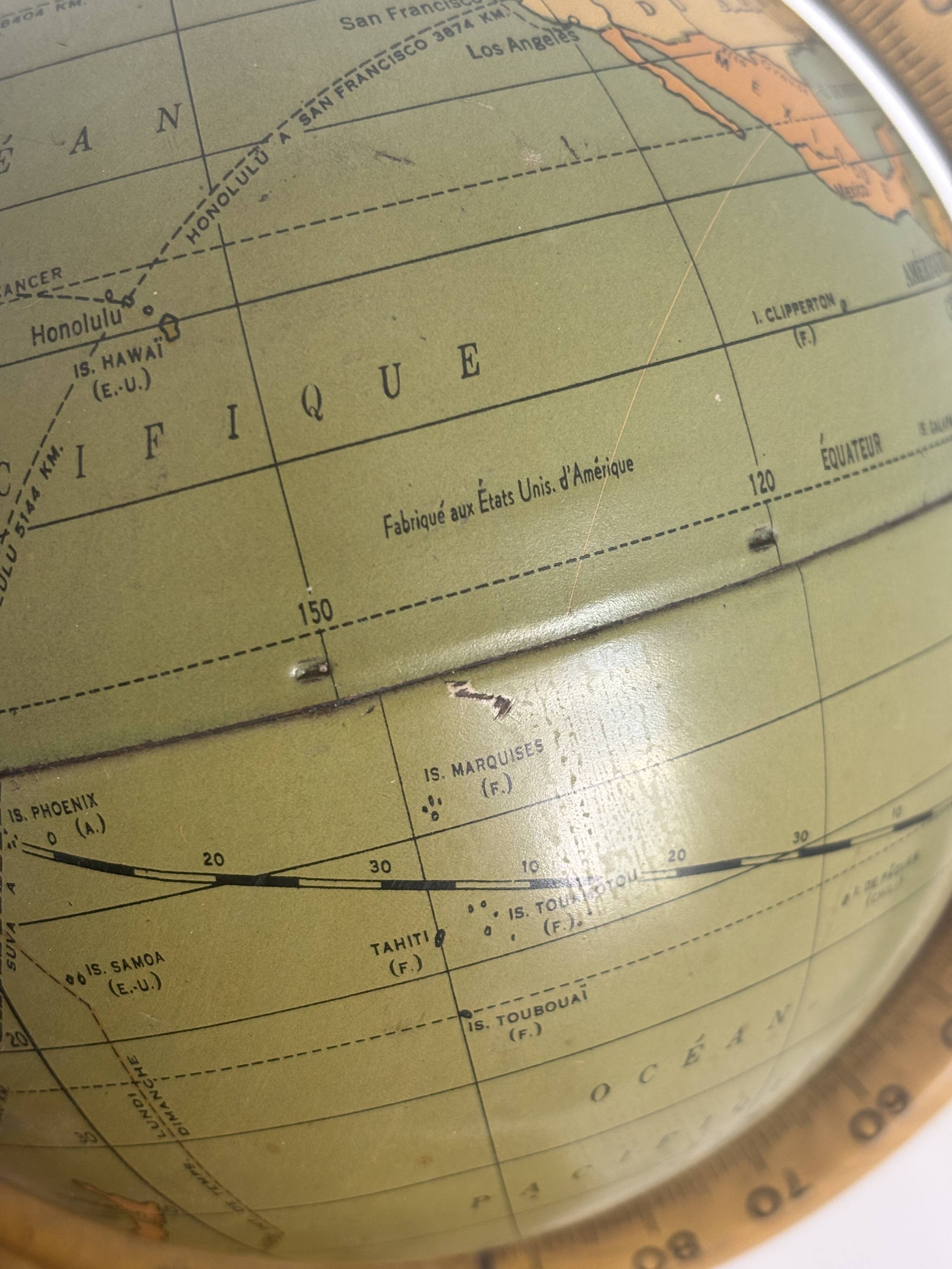 Vintage 1920 terrestrial globe world map metal USA - 25 cm