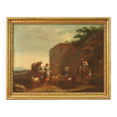 Peinture bucolique du XVIIe siècle avec des figures, scène pastorale