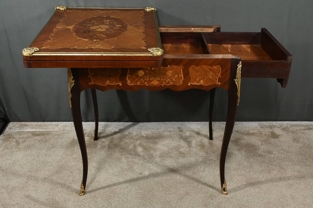 Mahogany Games Table, Louis XV/Louis XVI Transition Style – Late 19th Century