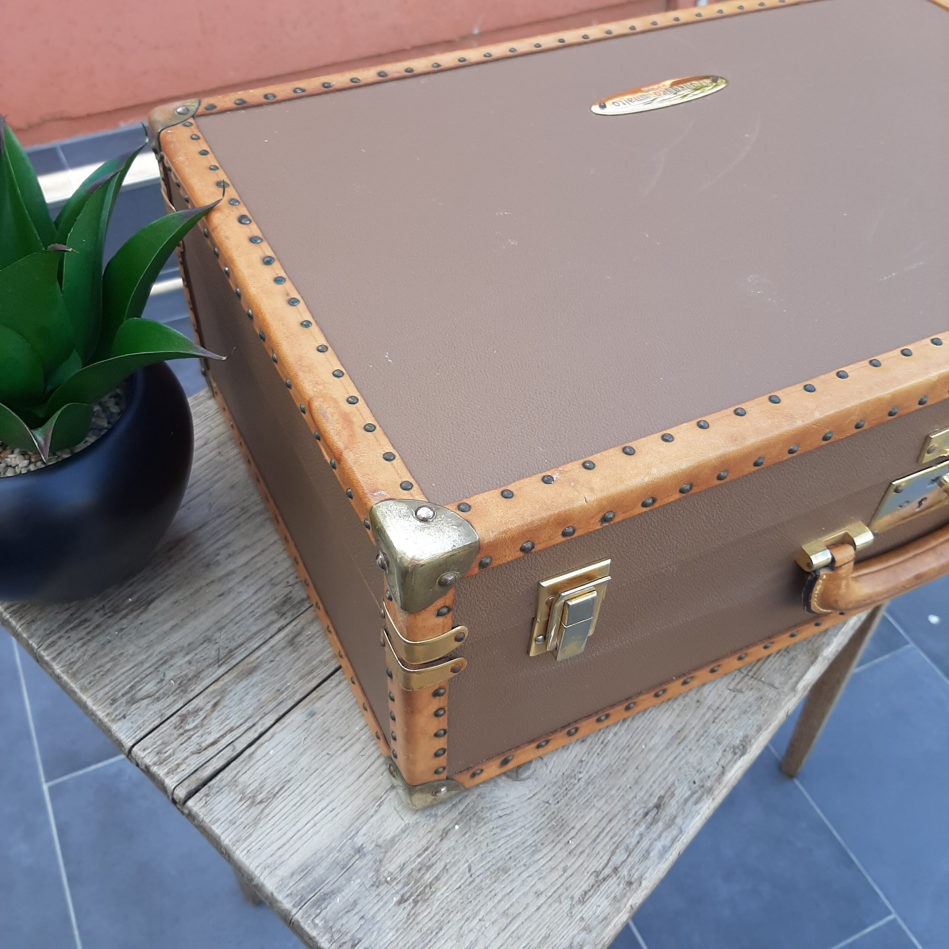 Vintage leather trunk suitcase