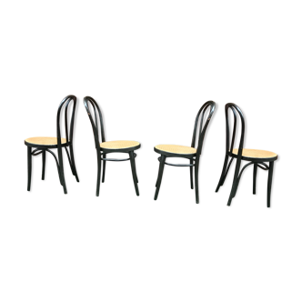 Two pairs of black 50s chairs - number 18 - cannée