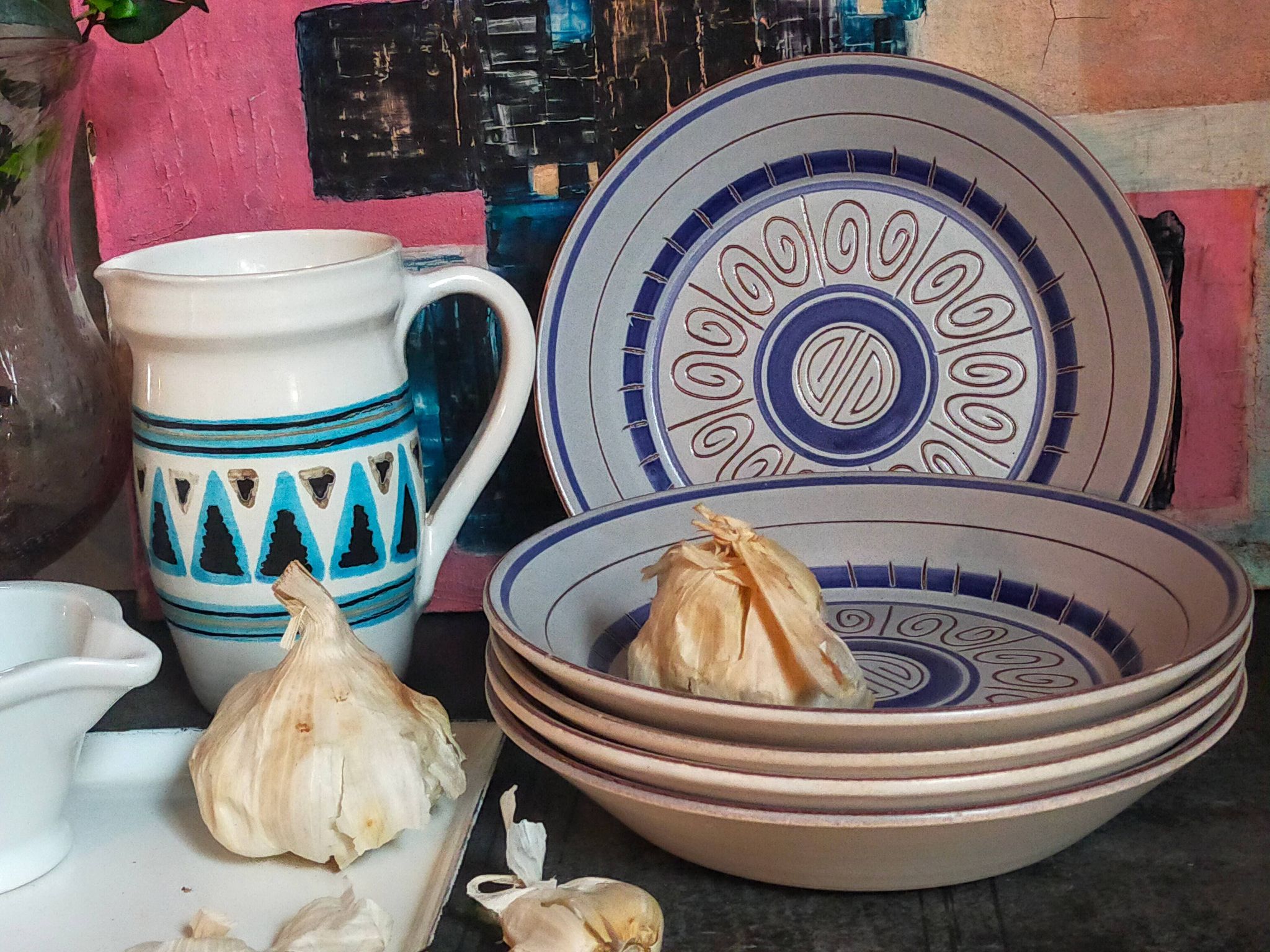 Cinq assiettes creuses céramiques M.B.F.A  PORNIC vintages service Daphné