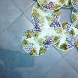 Set of 12 antique earthenware plates in slip with grapes and vines