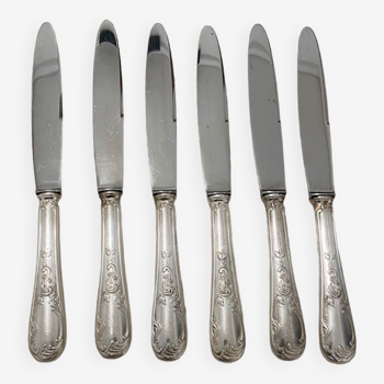 Set de 6 grands couteaux  en métal argenté vintage
