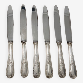 Set of 6 large vintage silver metal knives