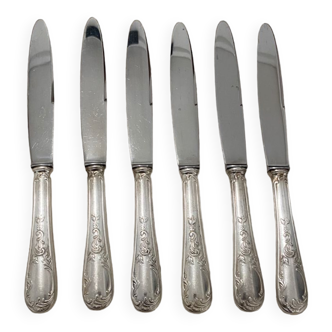 Set of 6 large vintage silver metal knives