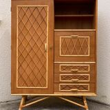 Armoire rotin et pieds compas 1960