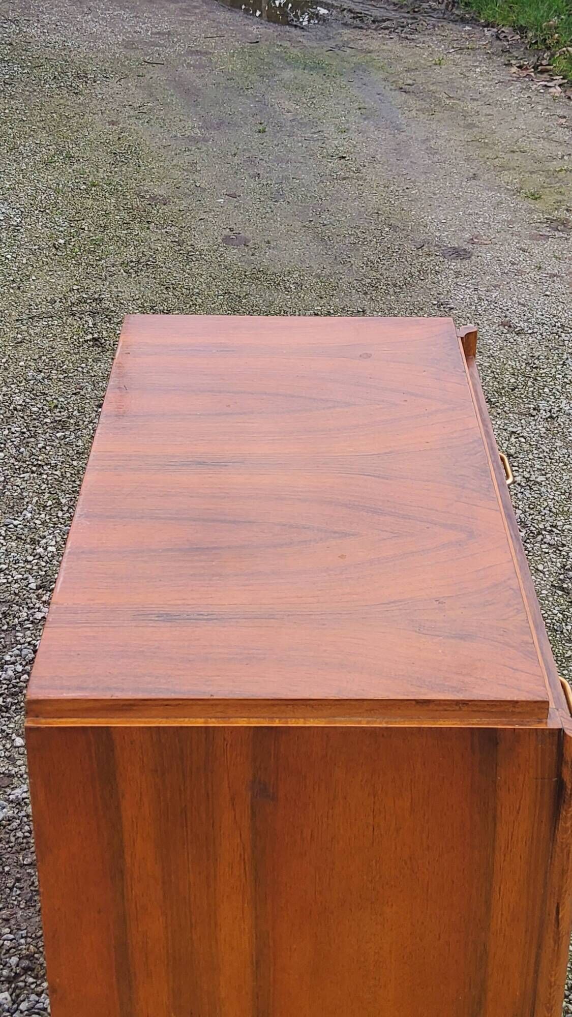 Vintage chest of drawers in walnut compass legs 4 drawers from the 1950s