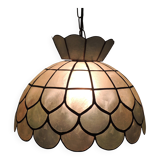 Vintage capiz shell pendant light, Tiffany style, retro lighting fixture