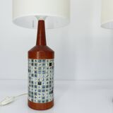 Paire de lampes de table scandinaves en teck et mosaïque, Danemark 1960