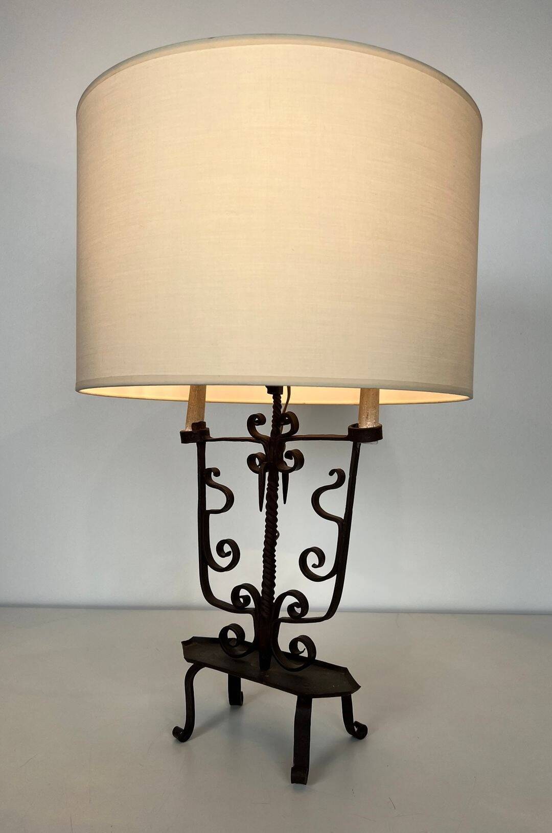 Wrought Iron Candelabrum with Six Lights, French Work, circa 1950