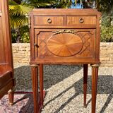 Louis XVI style marquetry & bronze bed and bedside table