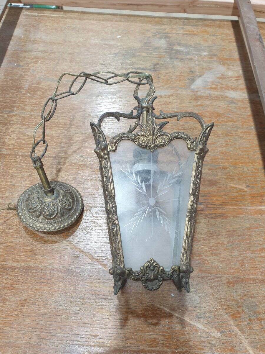 Small chandelier / lantern in bronze with etched glass - Louis XV style