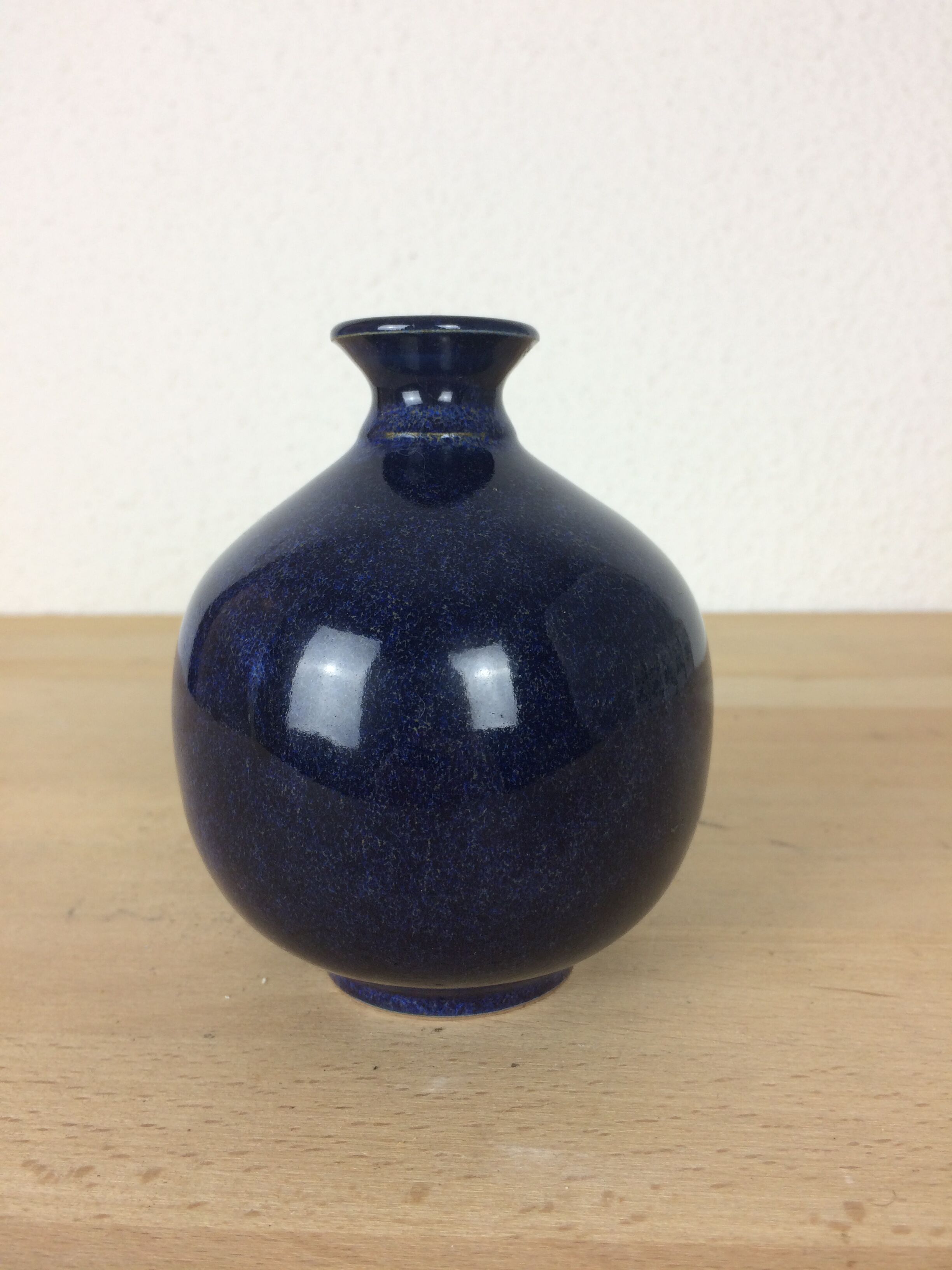 Ball vase, blue ceramic, signed