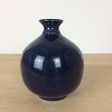 Ball vase, blue ceramic, signed