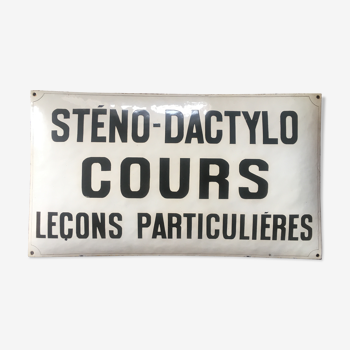 Plaque bombée émaillée vintage "sténo-dactylo-cours- leçons particulières" années 50/60 vintage