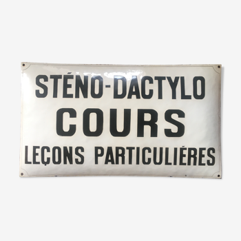 Vintage enamelled bulging plate: "STÉNO-DACTYLO-COURS- Special Lessons". 50s/60s. Vintage. Vintage sign. Typewriter. Trade plate. Retro