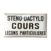 Plaque bombée émaillée vintage "sténo-dactylo-cours- leçons particulières" années 50/60 vintage