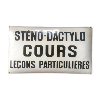 Vintage enamelled bulging plate: "STÉNO-DACTYLO-COURS- Special Lessons". 50s/60s. Vintage. Vintage sign. Typewriter. Trade plate. Retro