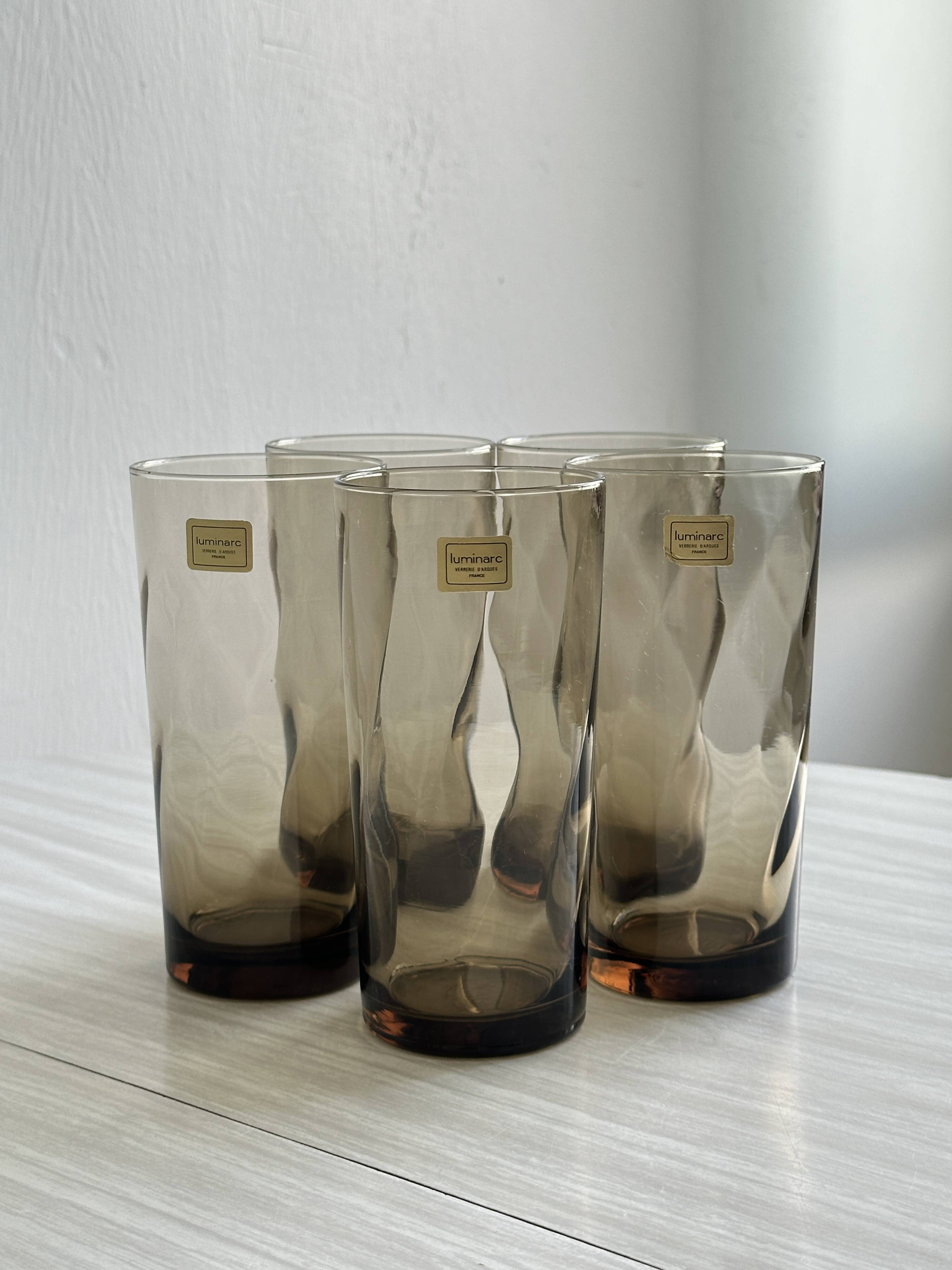 5 Luminarc France smoked water/orangeade glasses.